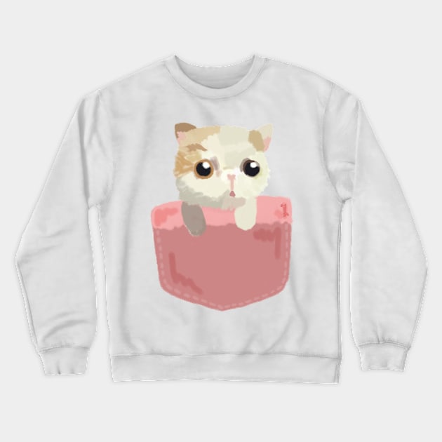 the cat in pocket Crewneck Sweatshirt by prettyguardianstudio